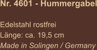 Nr. 4601 - Hummergabel  Edelstahl rostfrei Länge: ca. 19,5 cm Made in Solingen / Germany